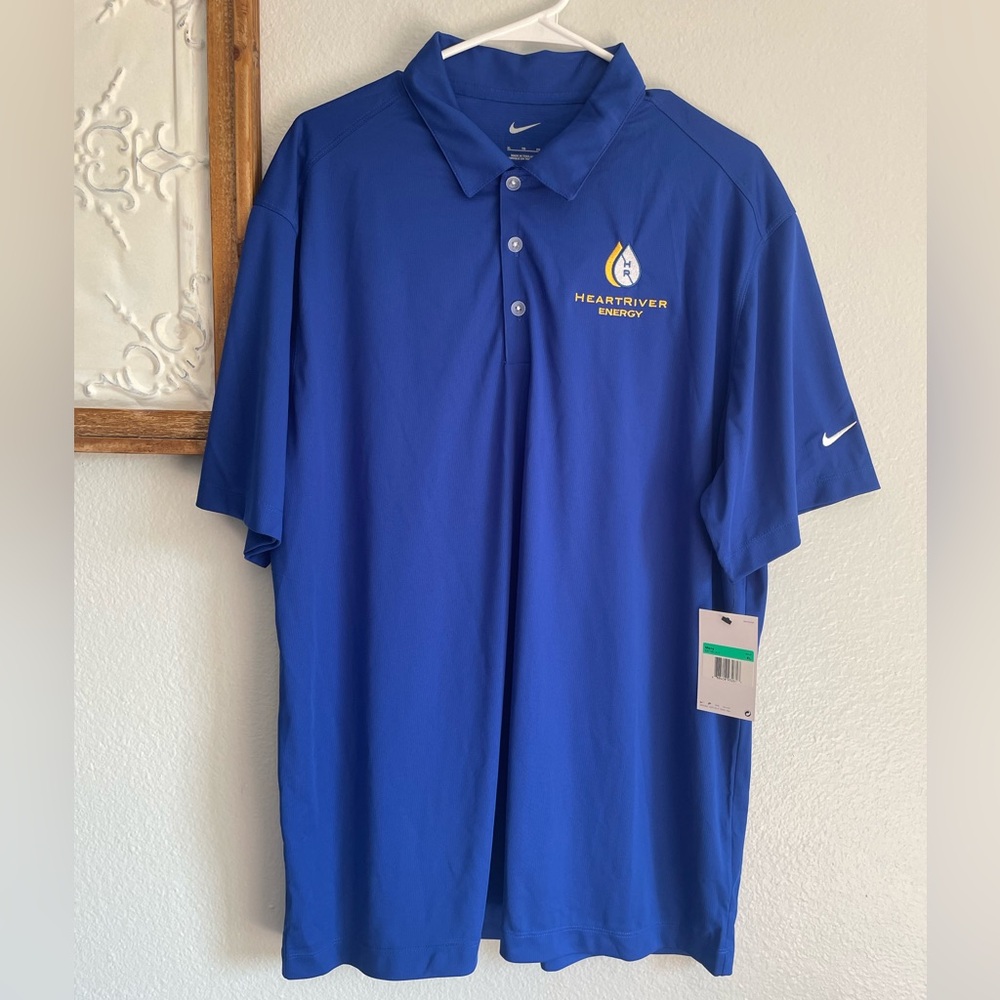 Nike Men’s Size XL golf Shirt Blue Polo Shirt W/ Random Logo Embroidery NWT